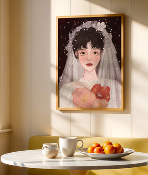 Elegant bridal portrait with floral crown and veil