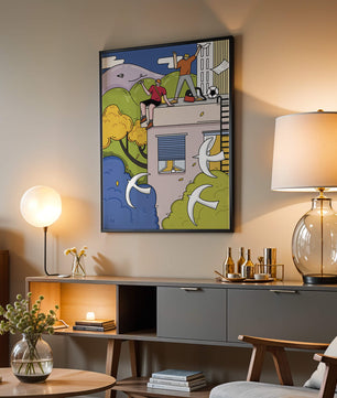 Youthful Adventure on Rooftop with Nature and Cityscape