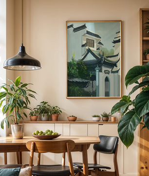 Traditional Asian architecture with lush greenery