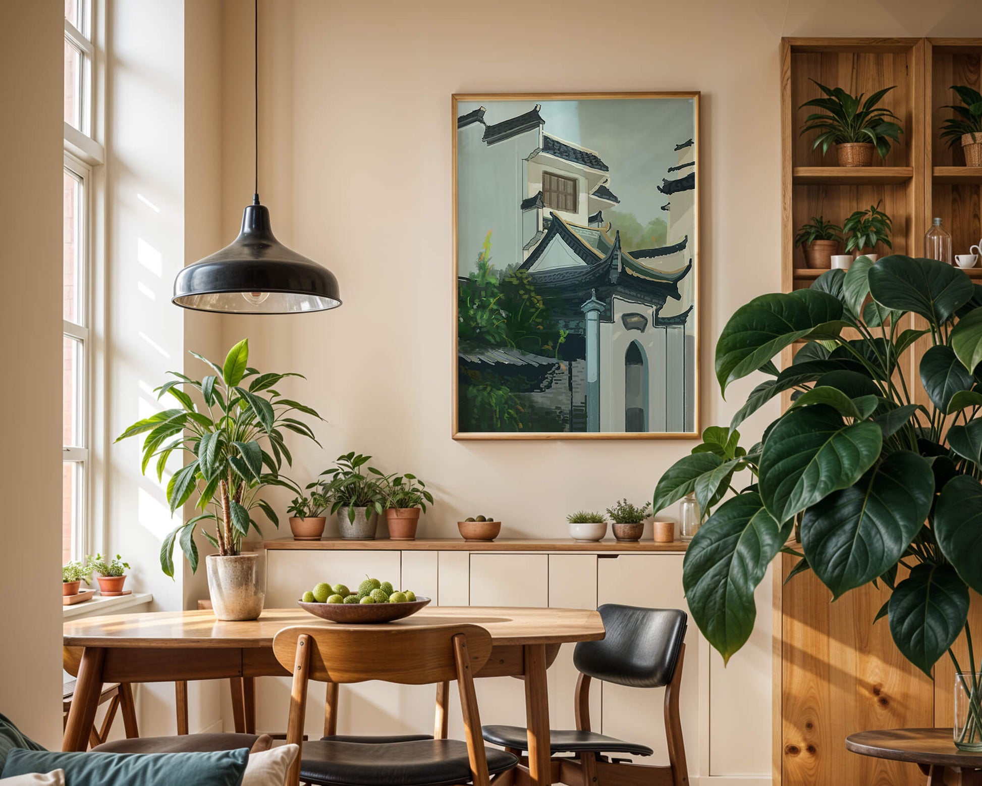 Arquitectura tradicional asiática con exuberante vegetación.
