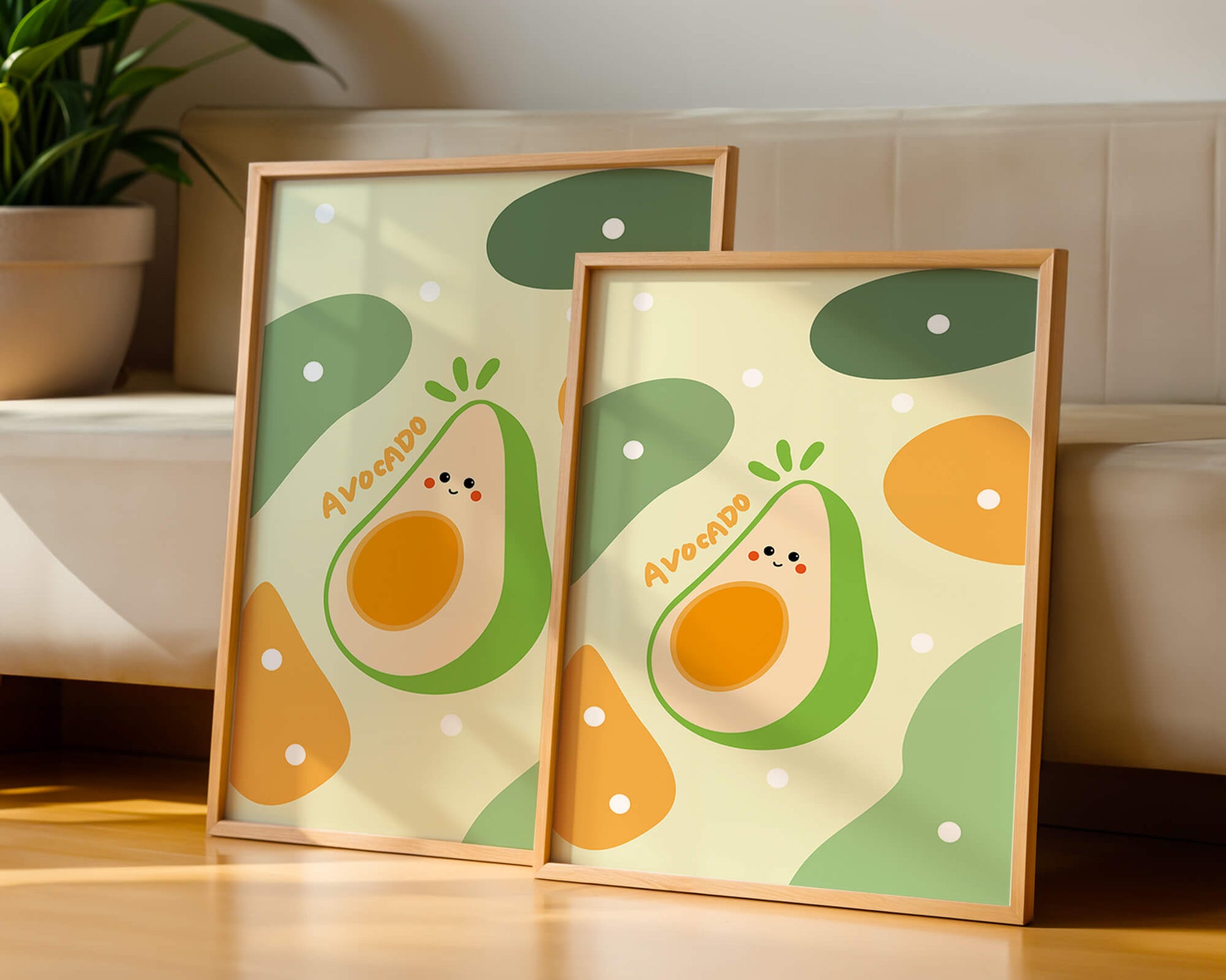 Adorable cartoon avocado design with colorful background