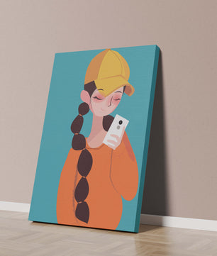 Colorful illustration of a girl with a smartphone