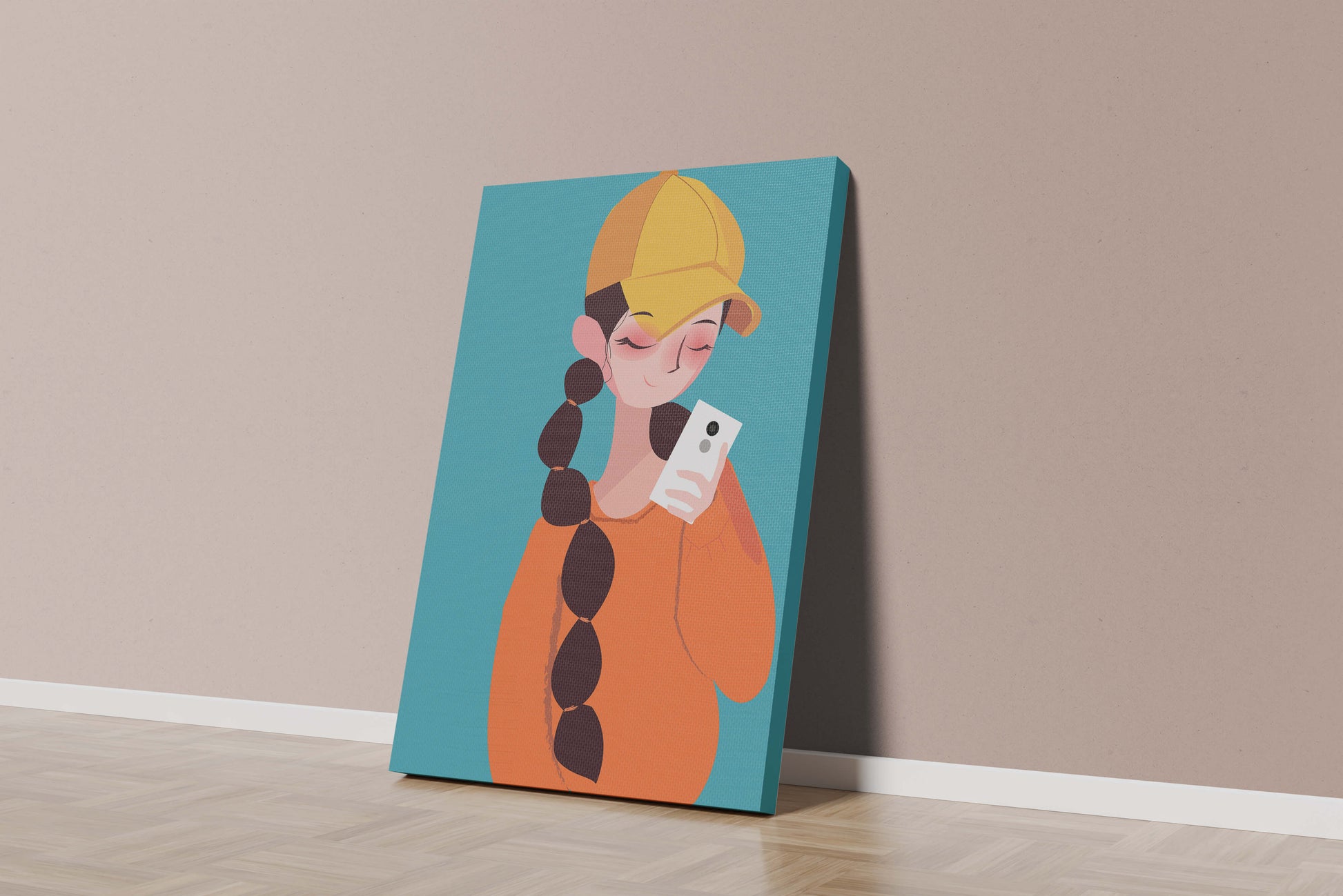 Colorful illustration of a girl with a smartphone