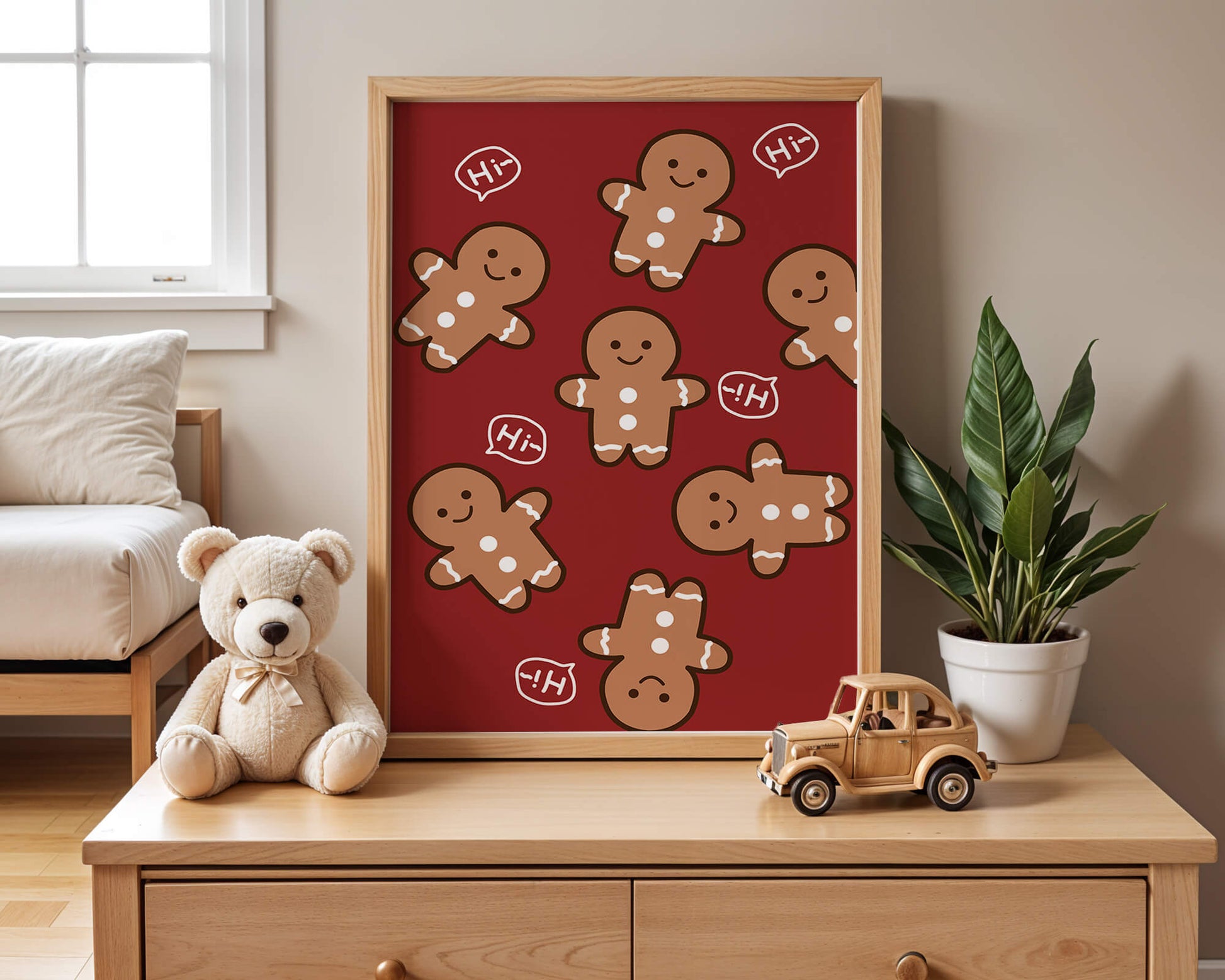 Playful gingerbread pattern with holiday greetings
