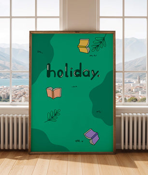 Diseño temático de vacaciones colorido con libros y hojas