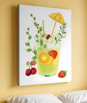 Refreshing summer drink illustration with fruits and greenery