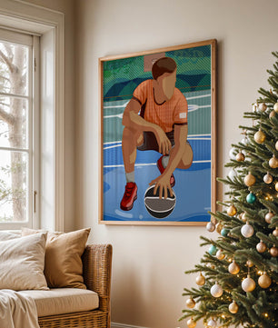 Ilustración de un jugador de baloncesto en la cancha en una pose dinámica