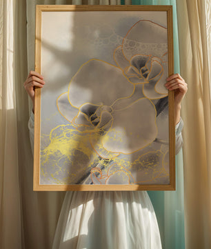 Delicate floral art with gold accents and abstract background