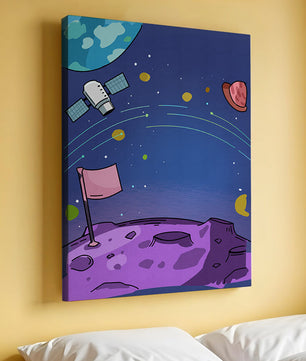 Illustration of outer space scene with planets and satellite