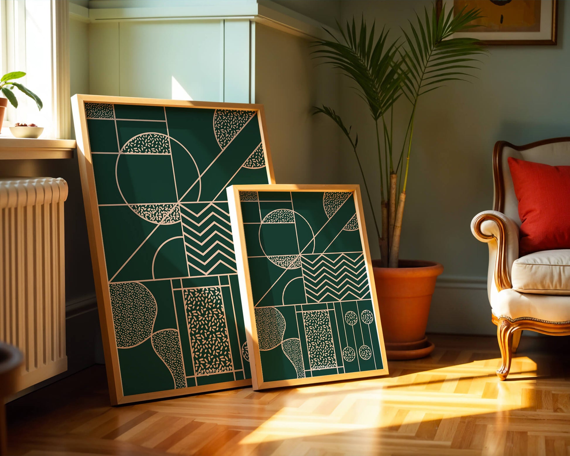 Geometric Abstract Art with Circle and Line Patterns