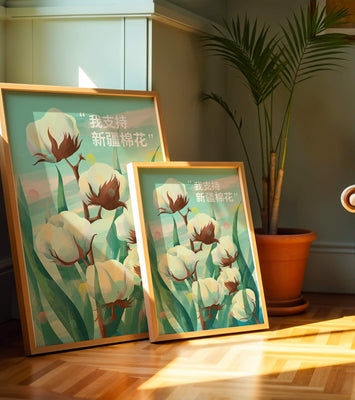 Illustration of cotton plants with supportive text in Chinese