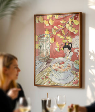 Charmante illustration d’un enfant avec un bol sous des feuilles d’automne