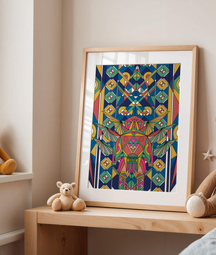 Arte abstracto geométrico colorido con patrones simétricos