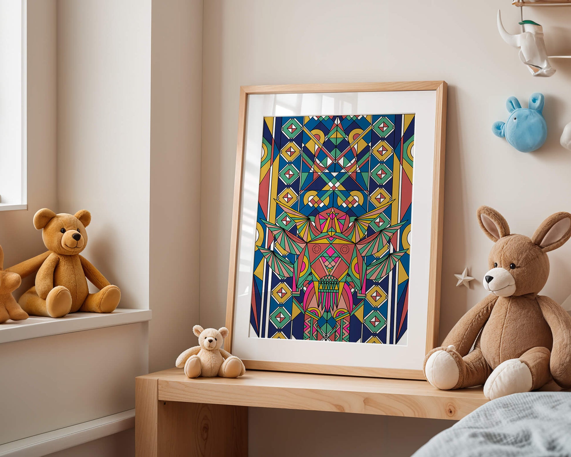 Arte abstracto geométrico colorido con patrones simétricos