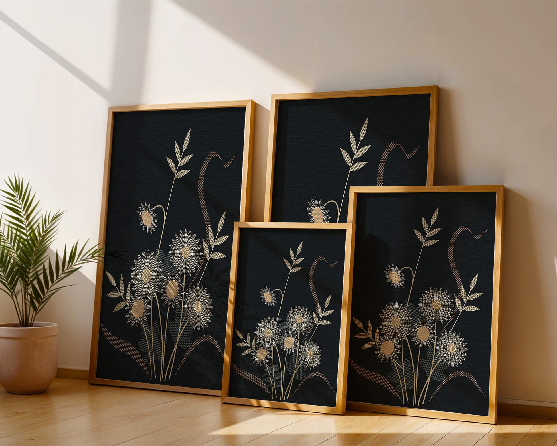 Abstract floral design with intricate patterns on dark background