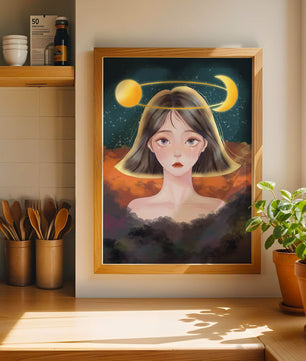 Surreal portrait of a girl with celestial elements