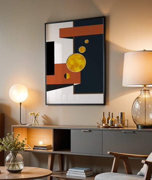 Abstract geometric artwork with golden circles and bold shapes - Mi tienda