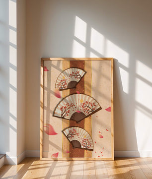Elegant Japanese Fans with Cherry Blossom Design on Textured Background - Mi tienda