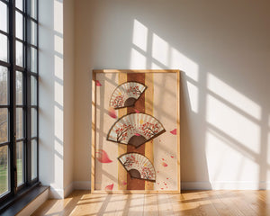 Elegant Japanese Fans with Cherry Blossom Design on Textured Background - Mi tienda