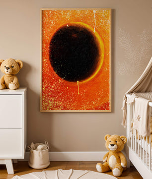 Abstract Representation of a Solar Eclipse with Vibrant Orange and Black Contrast