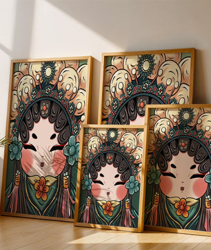 Ilustración encantadora de una muñeca china tradicional con tocado floral