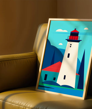 Illustration moderne d'un phare avec des couleurs vives