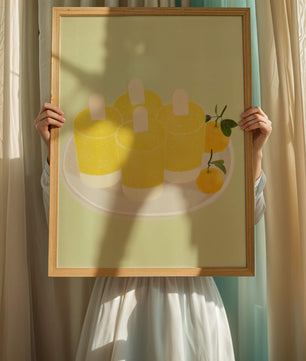 Illustration de sucettes glacées jaunes et d'oranges sur une assiette