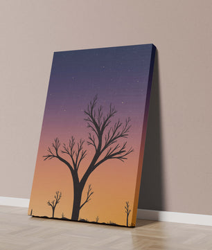 Silhouette Of Tree Against Stunning Sunset Sky With Stars