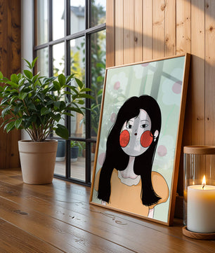 Charmante illustration d'une jeune femme avec un fond floral