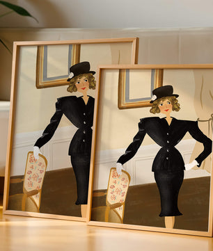 Elegant Woman in Vintage Fashion with Black Suit and Hat