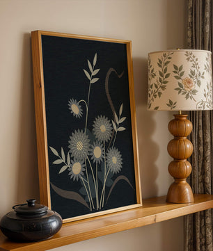 Abstract floral design with intricate patterns on dark background