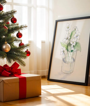 Delicadas flores blancas en una ilustración de jarrón de cristal