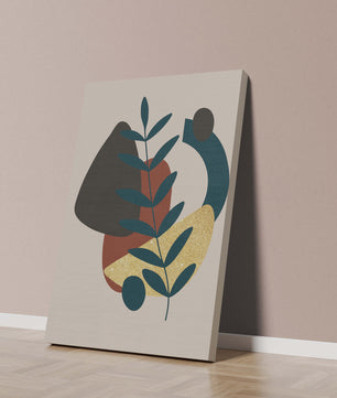 Abstract Botanical Composition with Geometric Shapes and Gold Accent - Mi tienda