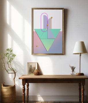 Composition géométrique abstraite avec des couleurs pastel et des éléments dorés