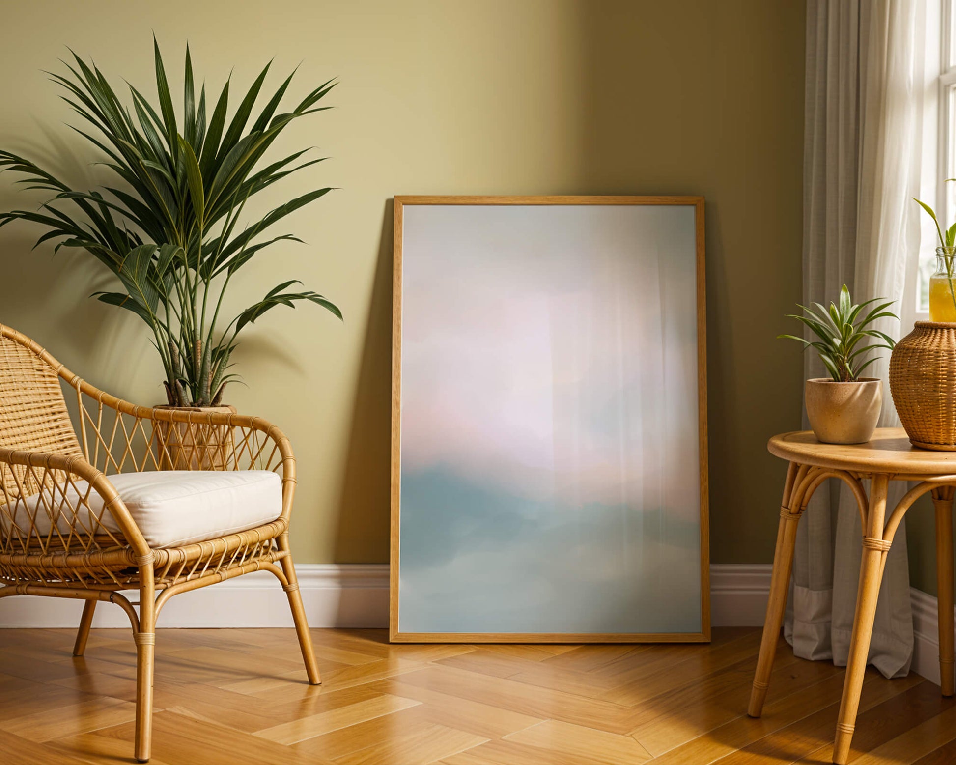 Paisaje de nubes abstracto con tonos suaves de rosa y azul