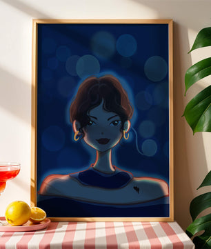 Illustration d'une femme avec des lumières bokeh et des boucles d'oreilles élégantes