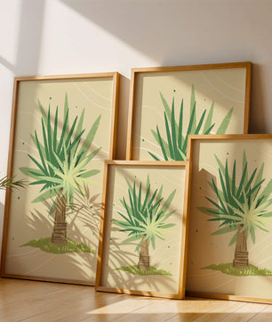 Illustrated tropical yucca plant with a textured background