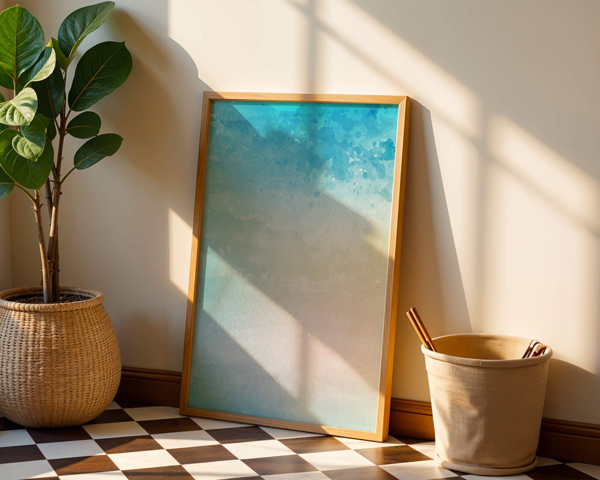 Pastel watercolor background with blue and beige gradient