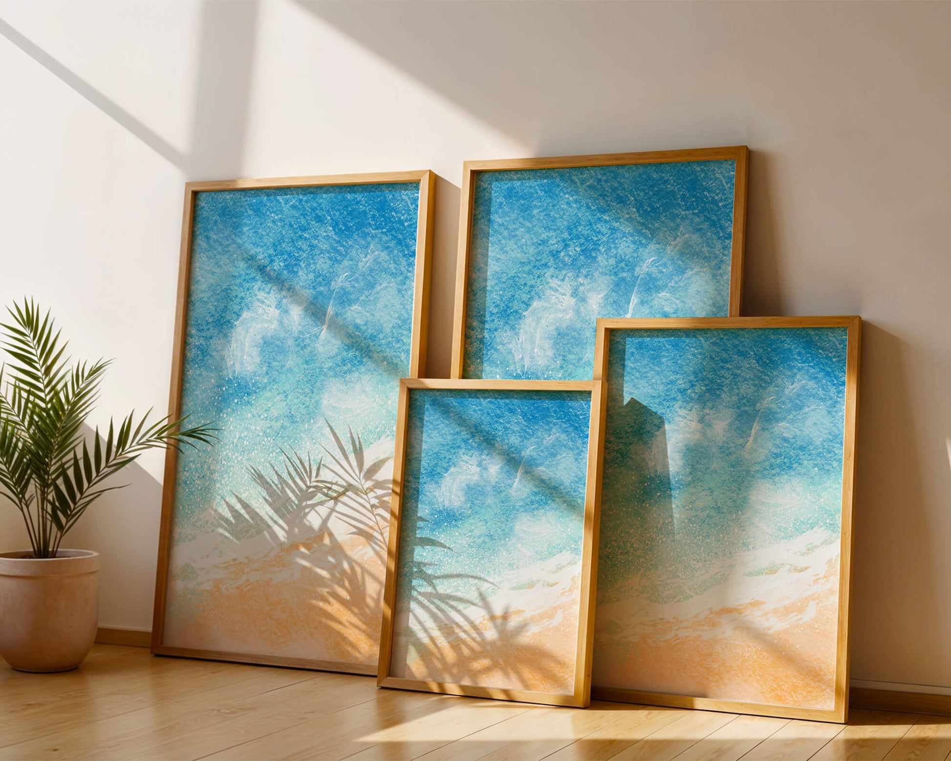 Abstract Ocean Waves with Blue and Sand Tones