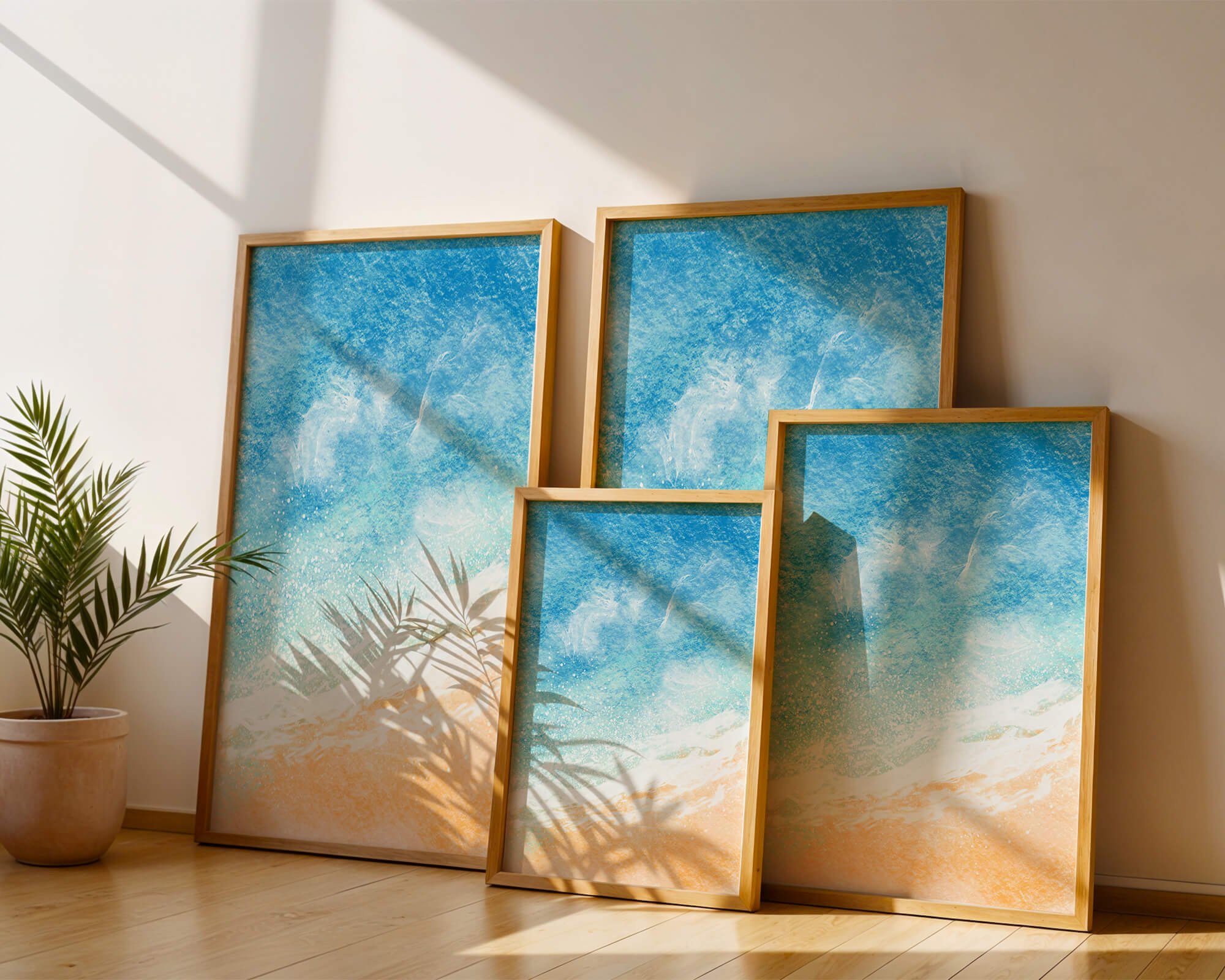 Abstract Ocean Waves with Blue and Sand Tones