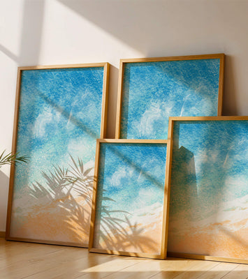 Abstract Ocean Waves with Blue and Sand Tones