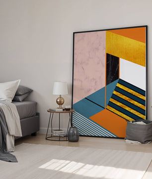 Abstraktes geometrisches Design mit Marmor- und Goldtexturen