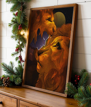 Majestic Lion Illustration in Cosmic Night Setting