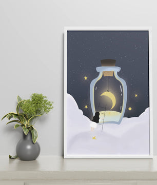 Fantasy Scene with Girl and Moon in a Bottle