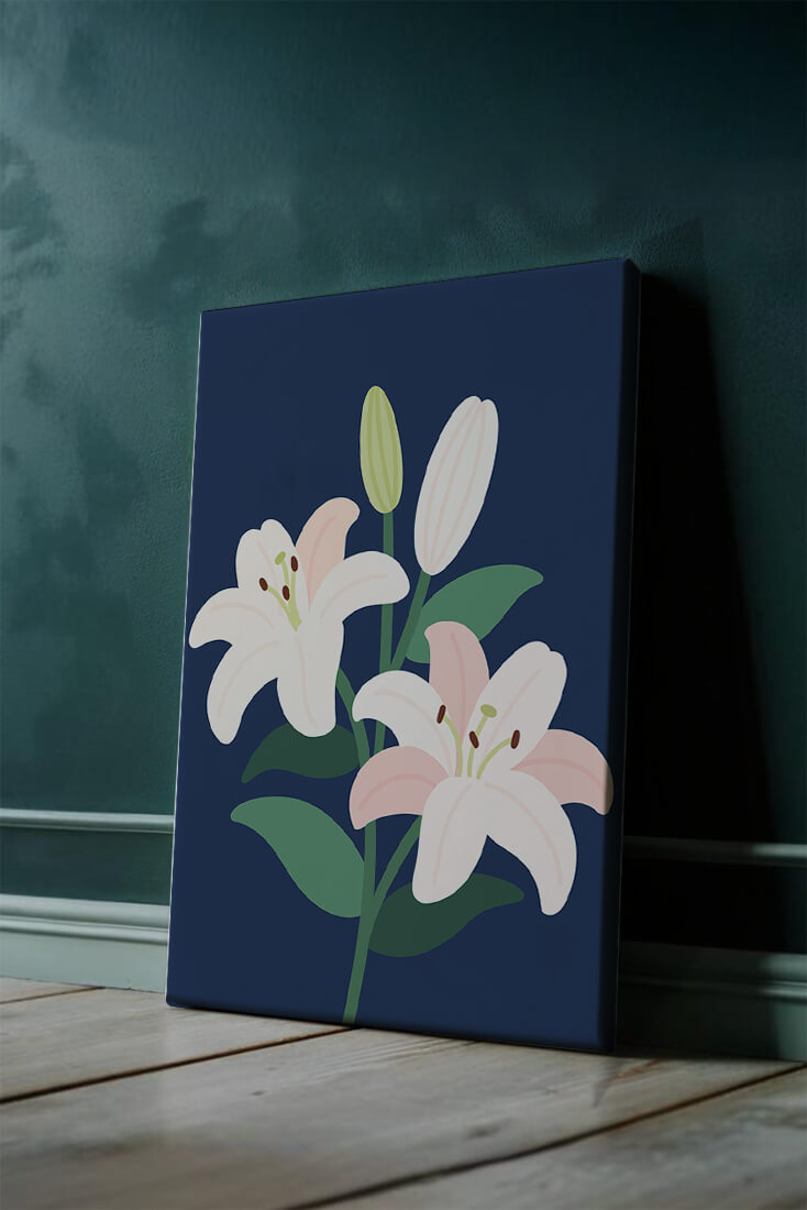 Lirios elegantes sobre un fondo azul oscuro