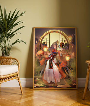 Elegant Asian-inspired fantasy artwork with lanterns