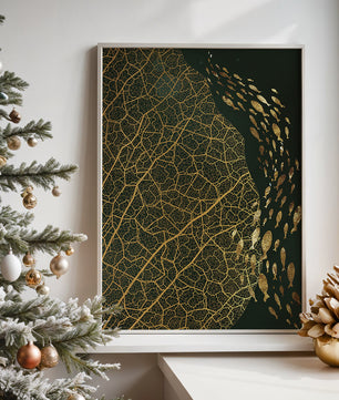 Hoja abstracta con patrón geométrico y siluetas de peces