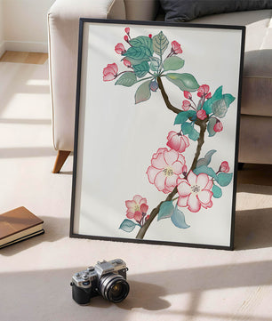 Elegante ilustración floral en acuarela con flor de cerezo.