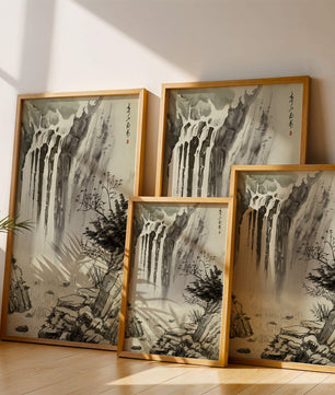 Serene Waterfall in Traditional Chinese Landscape Painting