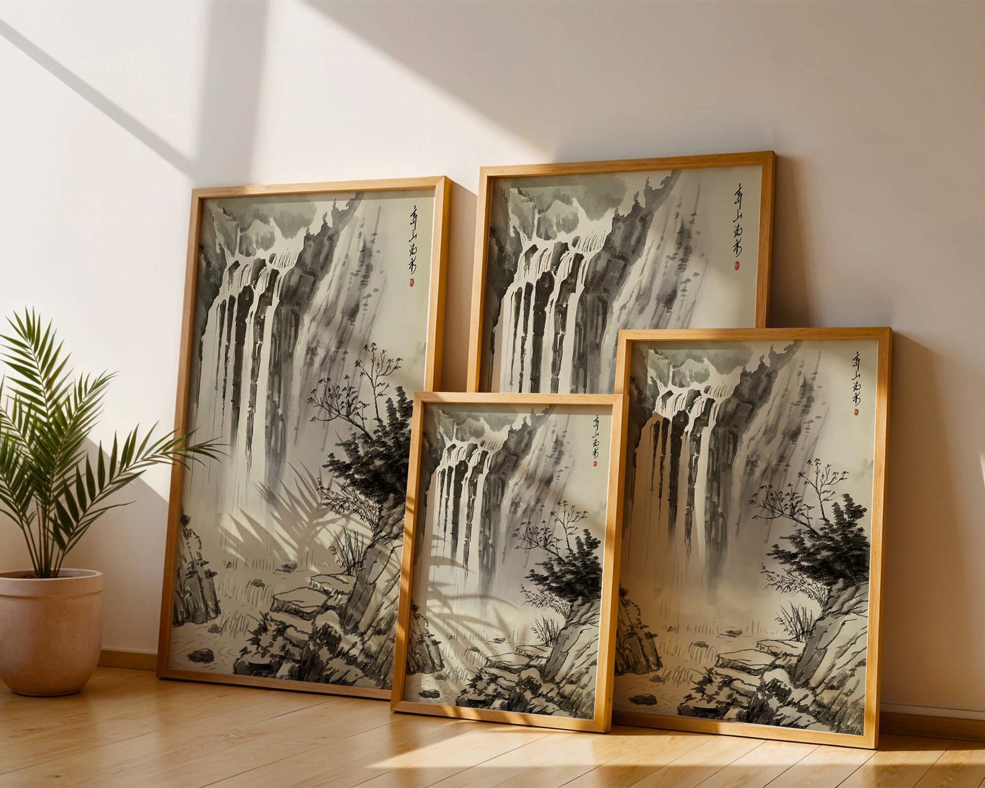 Cascada serena en la pintura de paisaje tradicional china